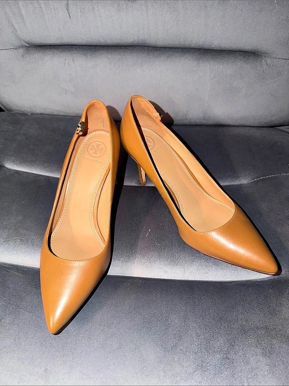 Tory Burch Double T Buckle Pointed Toe Pump Brown